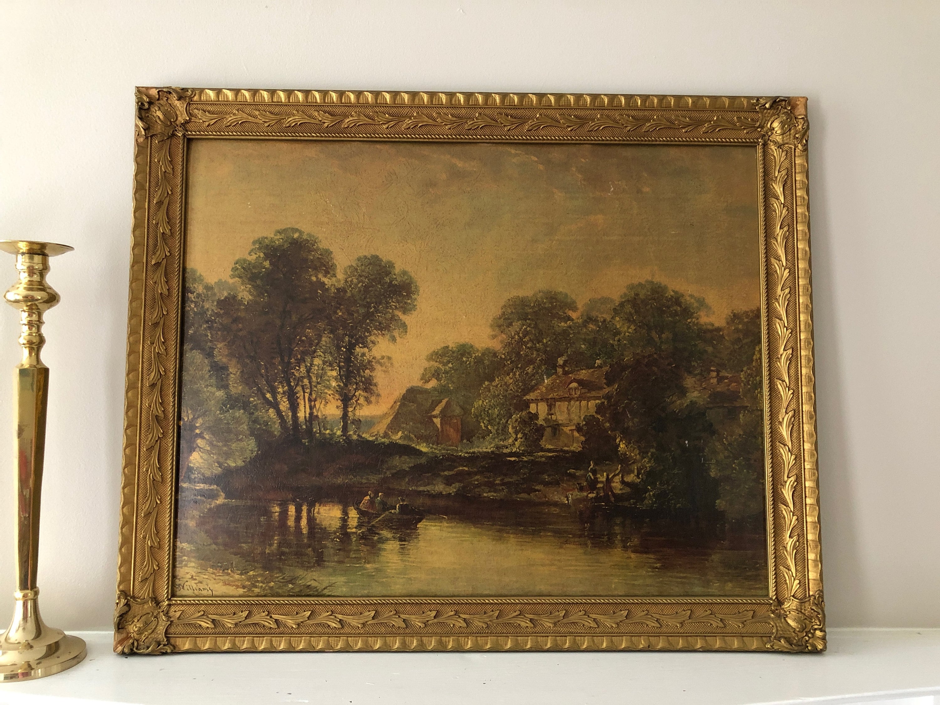 Gold Frame Landscape Print Artwork Carved Chippy Large Antique Etsy