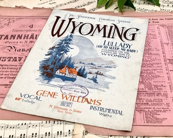 Wyoming Lullaby Go To Sleep My Baby Waltz Song by Gene Williams 1920 Lawrence Wright Vintage Distressed Sheet Music Piano Lessons