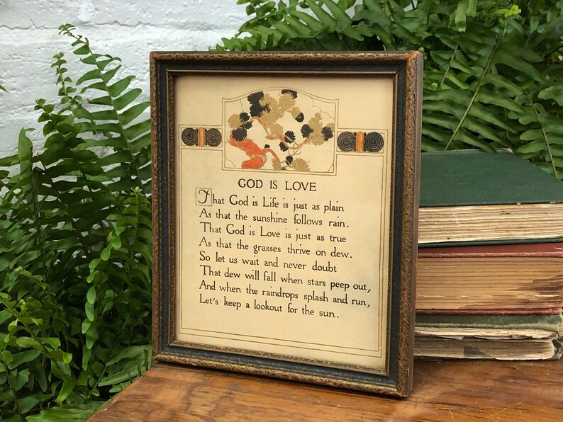 God Is Love Frame Small Wall Hanging Poem Prayer Wood Frame Vintage Distressed Farmhouse Ephemera Gift Frames Frames Displays Aloli Ru