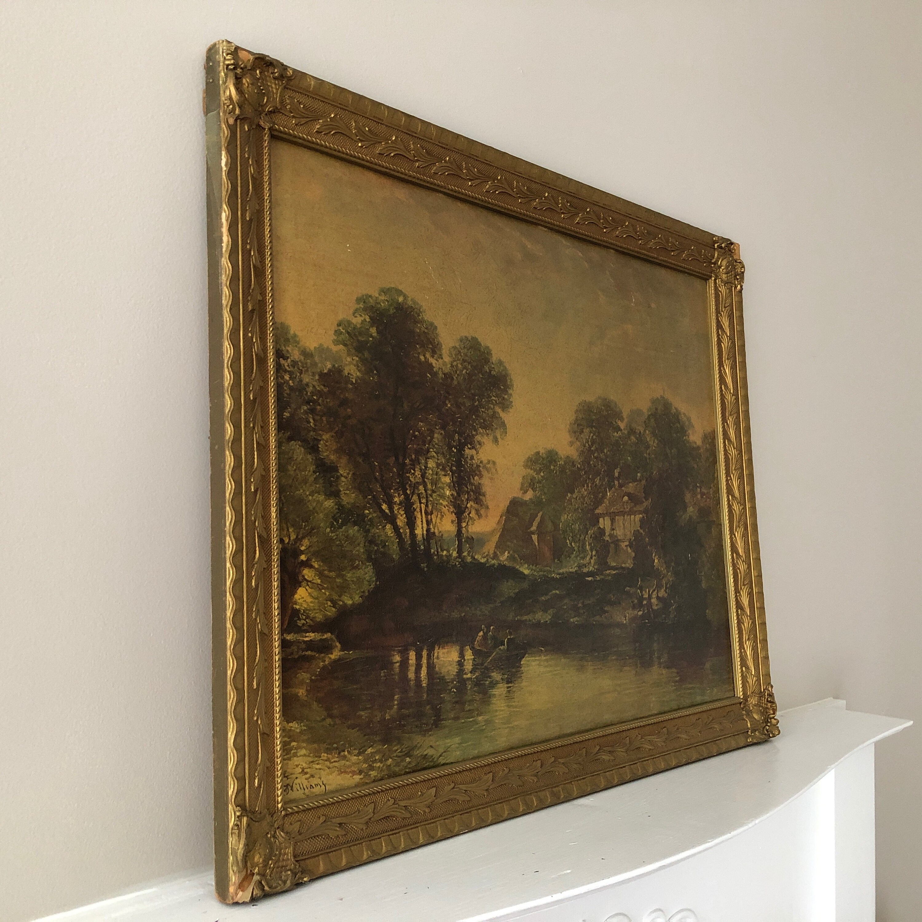 Gold Frame Landscape Print Artwork Carved Chippy Large Antique Etsy