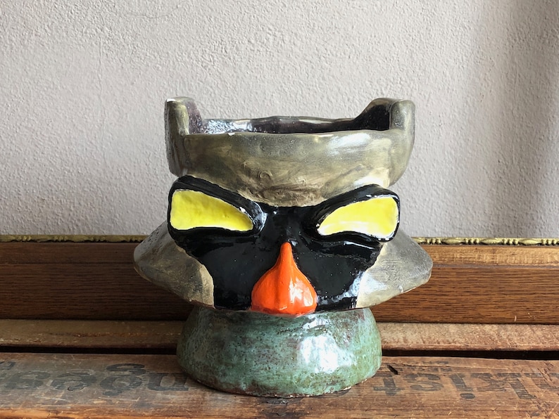 Affe Gesicht U00dcbertopf Glas Keramik Vintage Beunruhigt Gelb