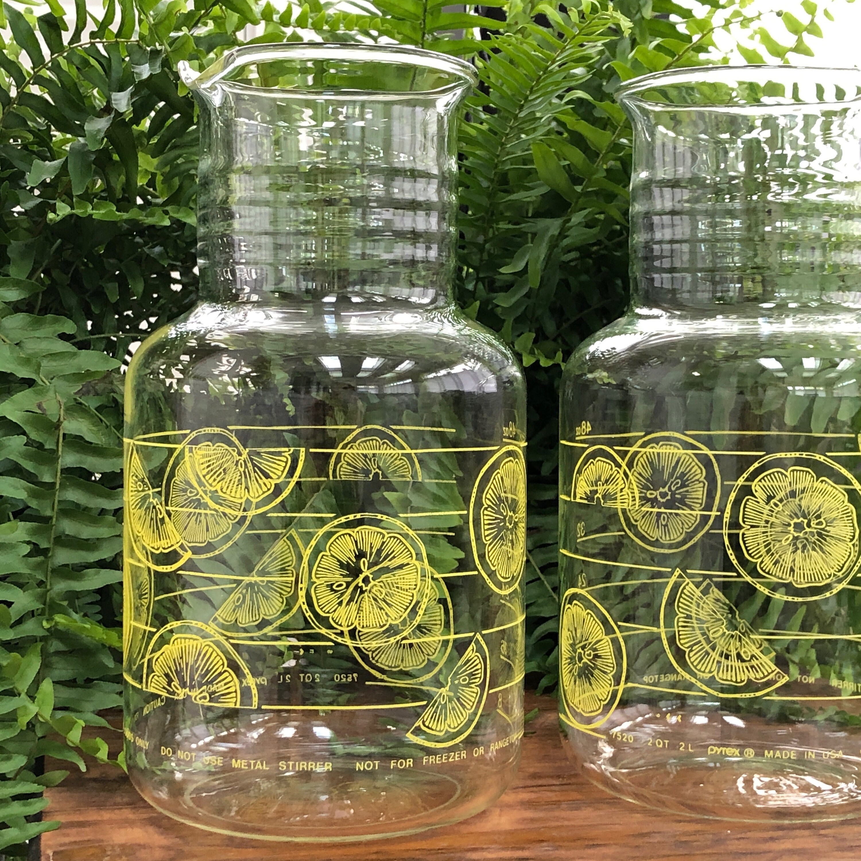 Lemonade Pitcher Set of 2 Pyrex Glass Pitchers Drink Jug Etsy