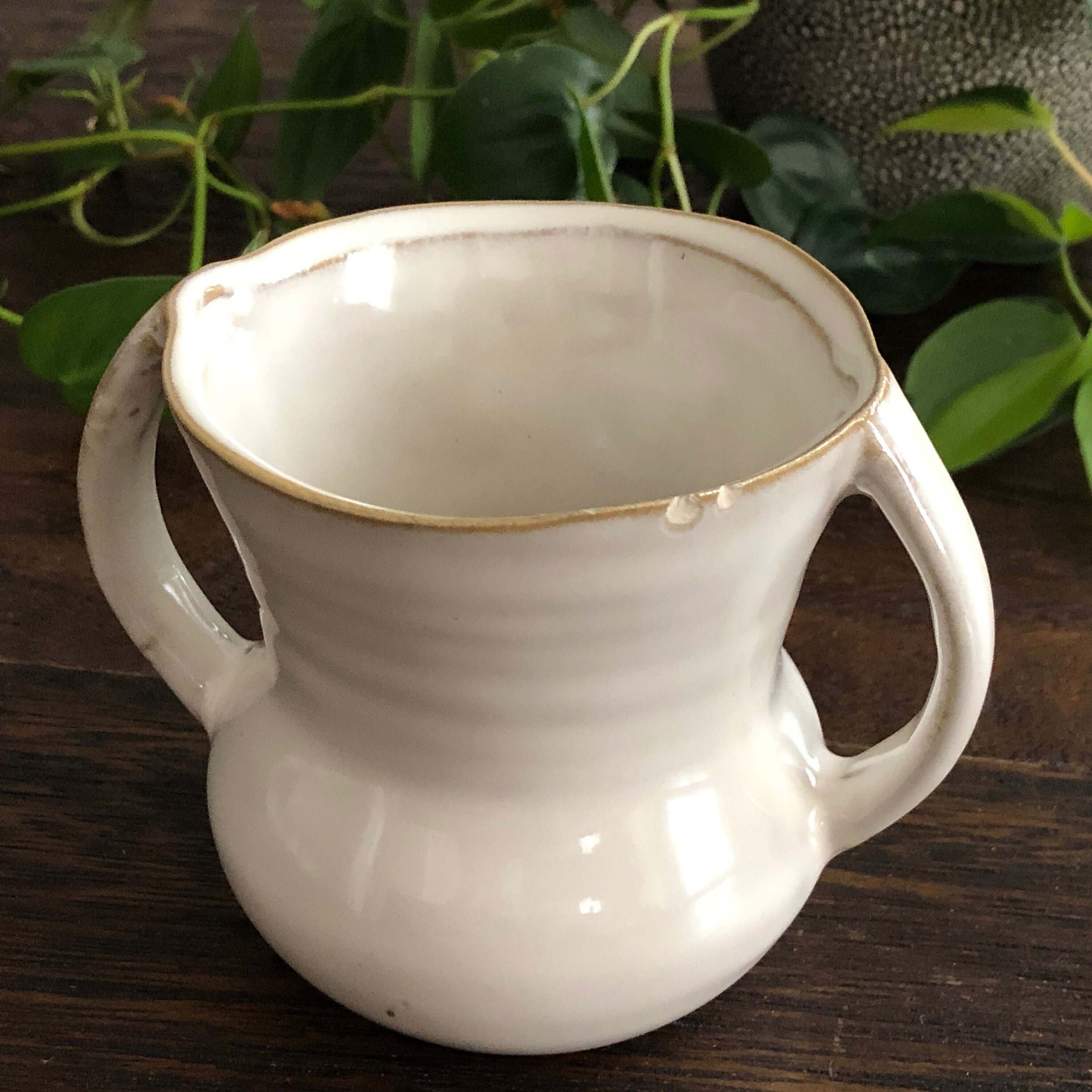 Small Vase Pottery Urn Handles Beige Ceramic Vintage Etsy