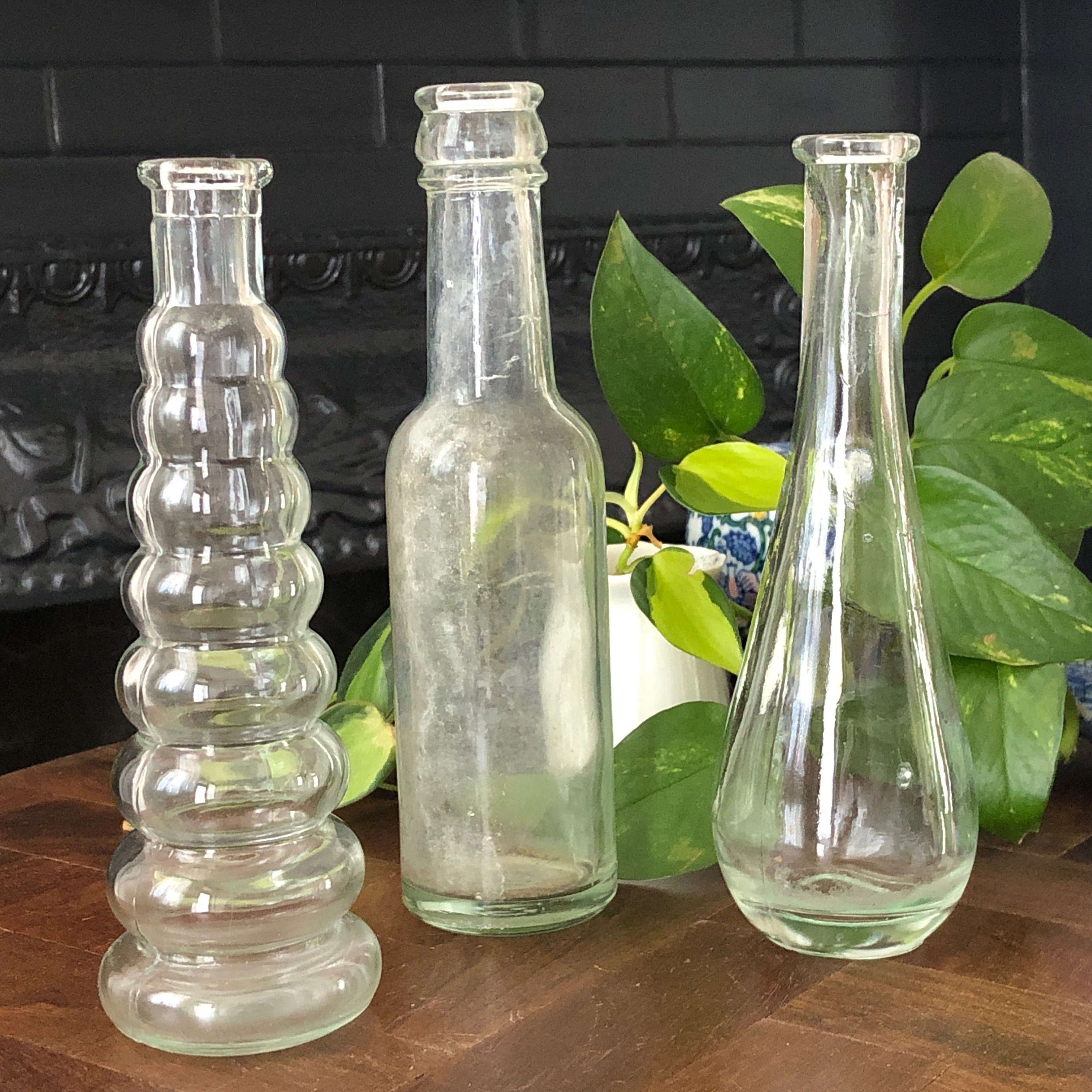 Glass Bottle Set of 3 Bud Vases Medicine Bottles Vintage Etsy