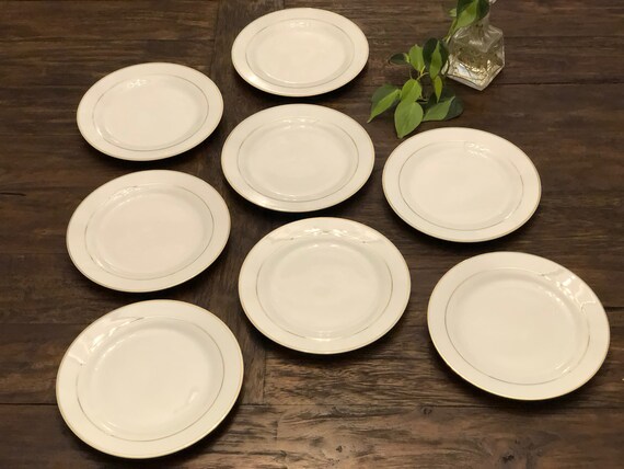 Dinnerware set salad or dessert plates Dinning set Hutschenreuther German porcelain white salad plates set of 6 with gold rim