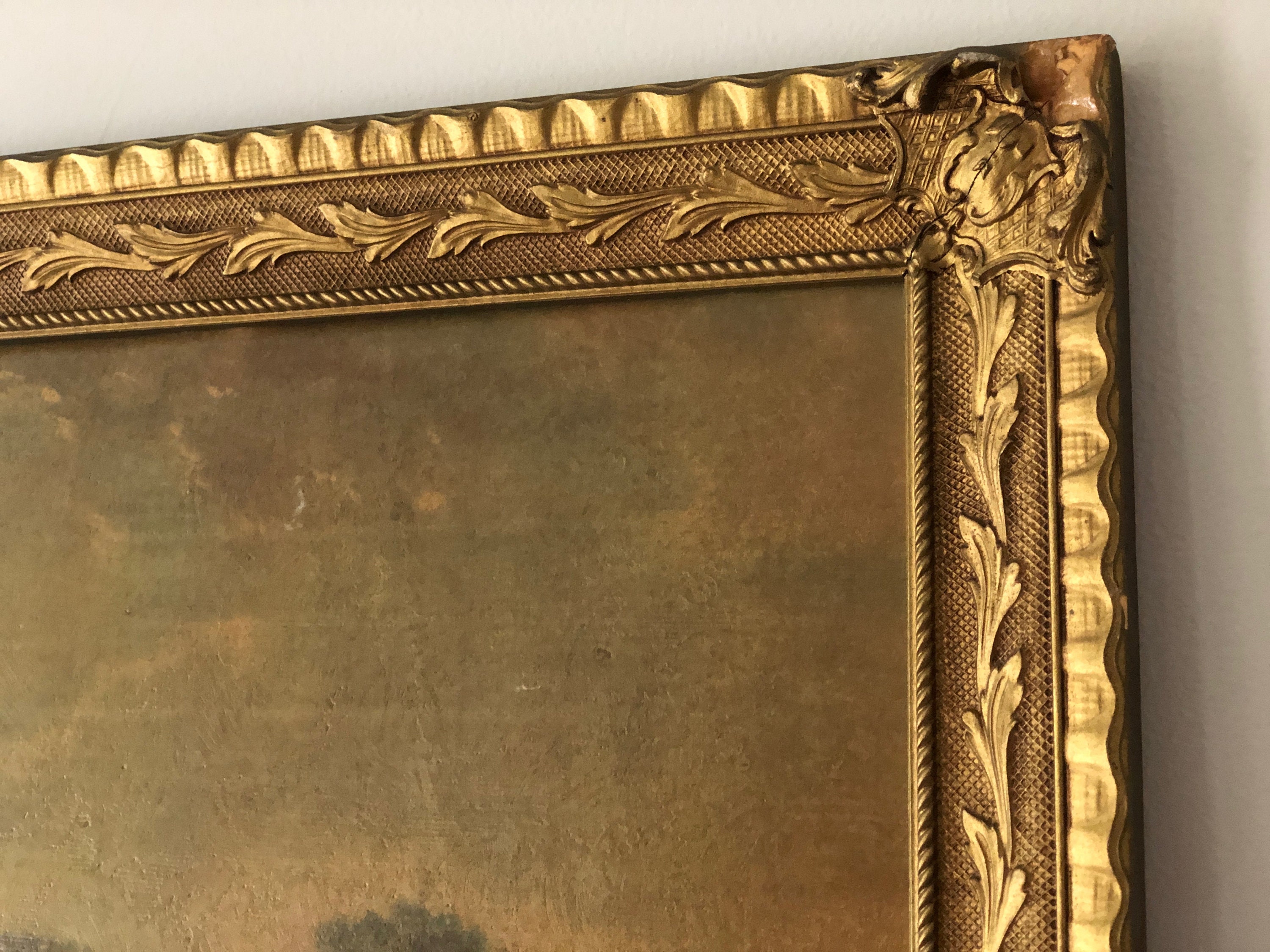 Gold Frame Landscape Print Artwork Carved Chippy Large Antique Etsy