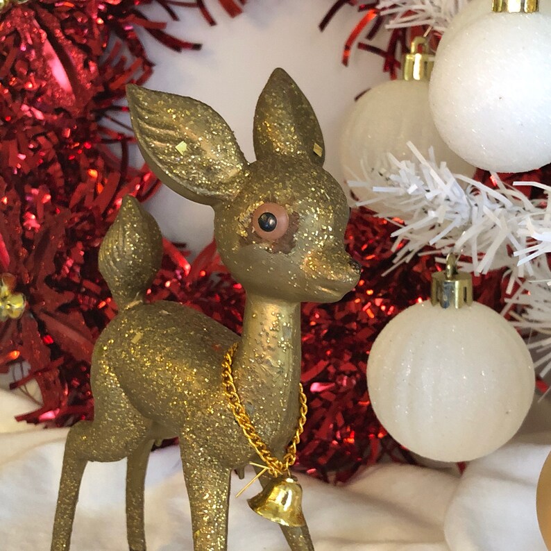 Deer Gold Glitter Christmas Statue Plastic Animal Figurine Etsy