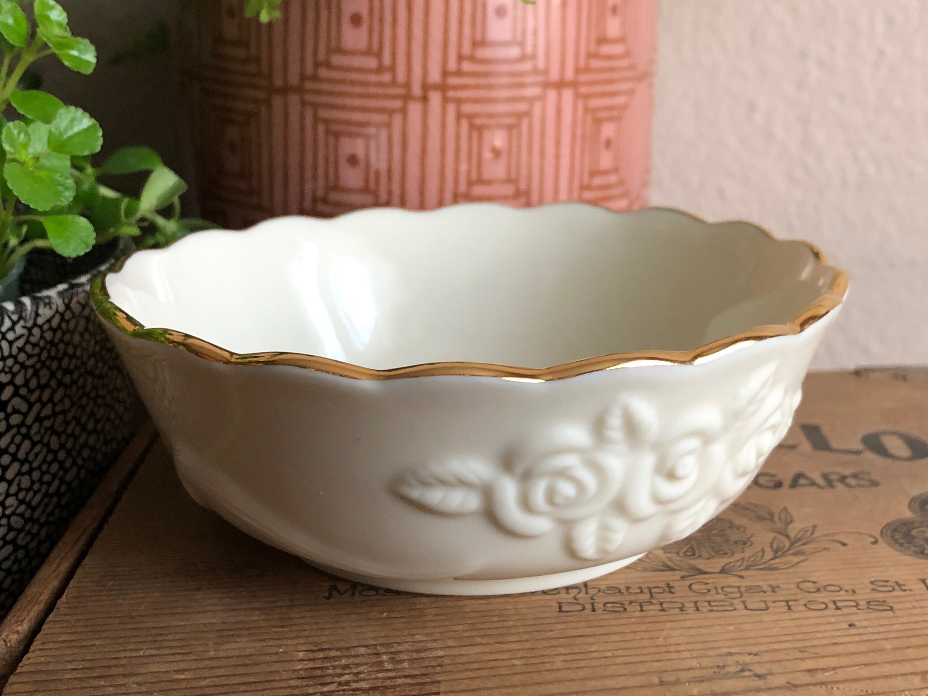 Lenox Bowl Small Dish White Cream Ceramic Rose Floral Gold Etsy