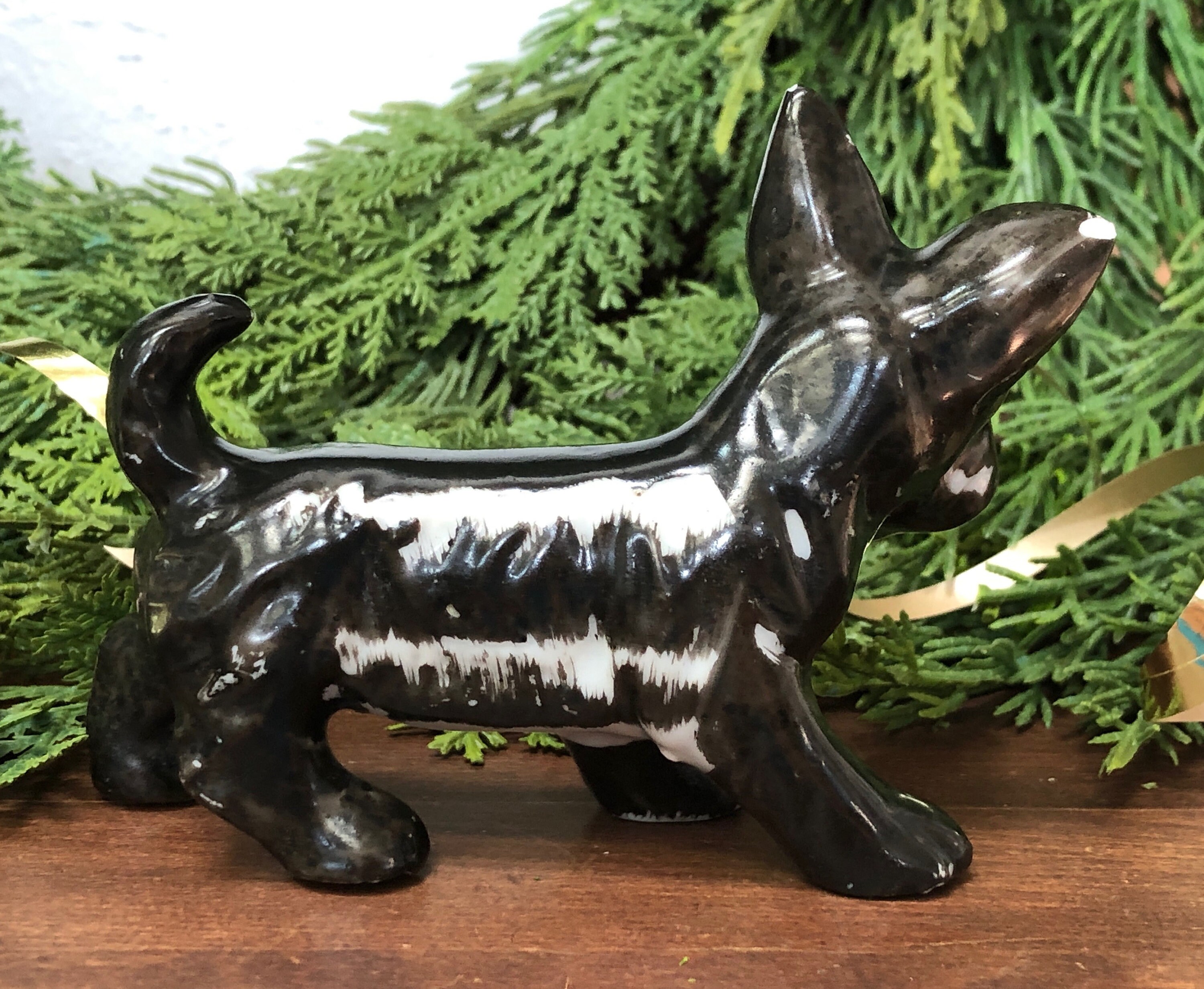 Scottie Dog Statue Christmas Dog Black White Ceramic Vintage Etsy