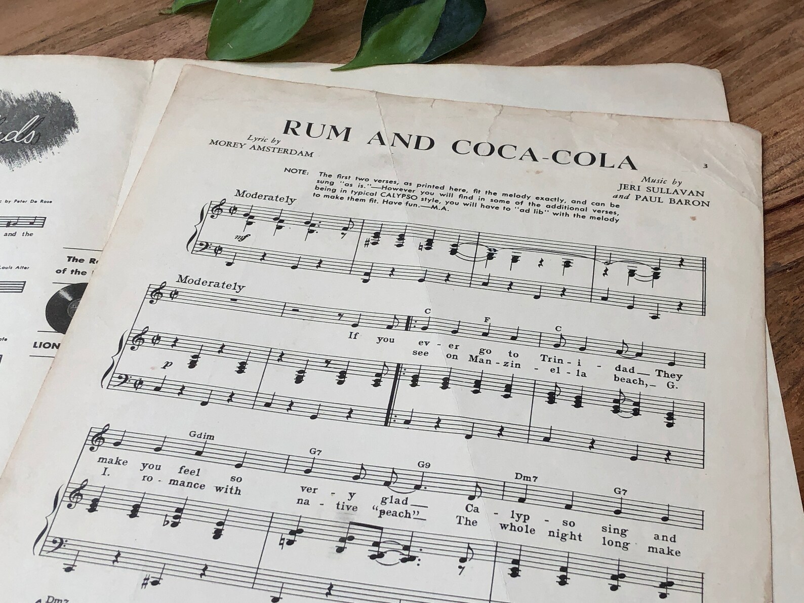 Rum and Coca Cola Song 1944 Andrews Sisters Vic Schoen Feist Etsy