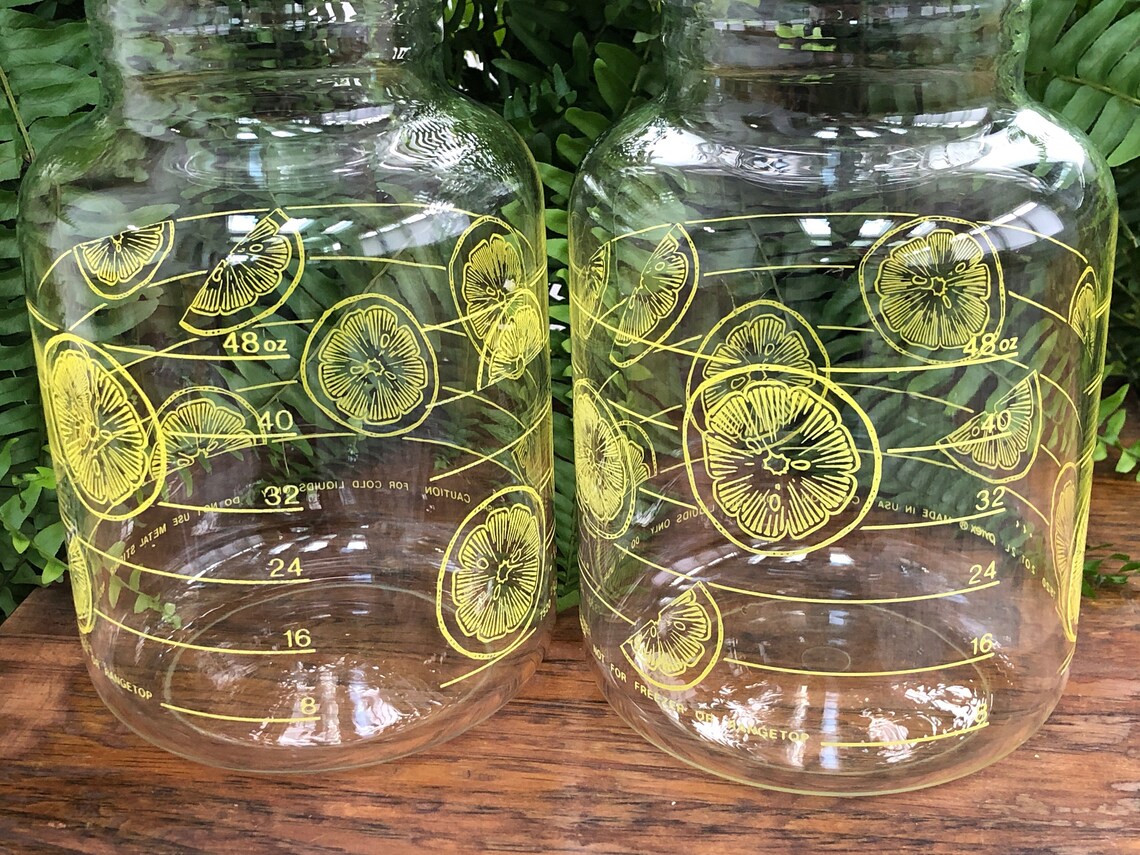 Lemonade Pitcher Set of 2 Pyrex Glass Pitchers Drink Jug Etsy