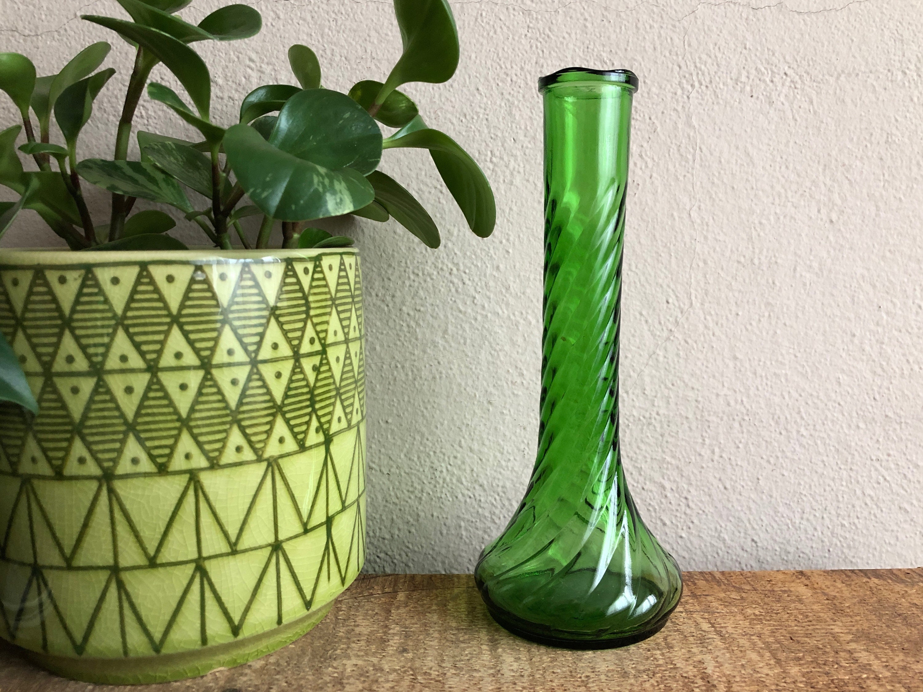 Vintage Tall Green Glass Vase Home Décor Home & Living