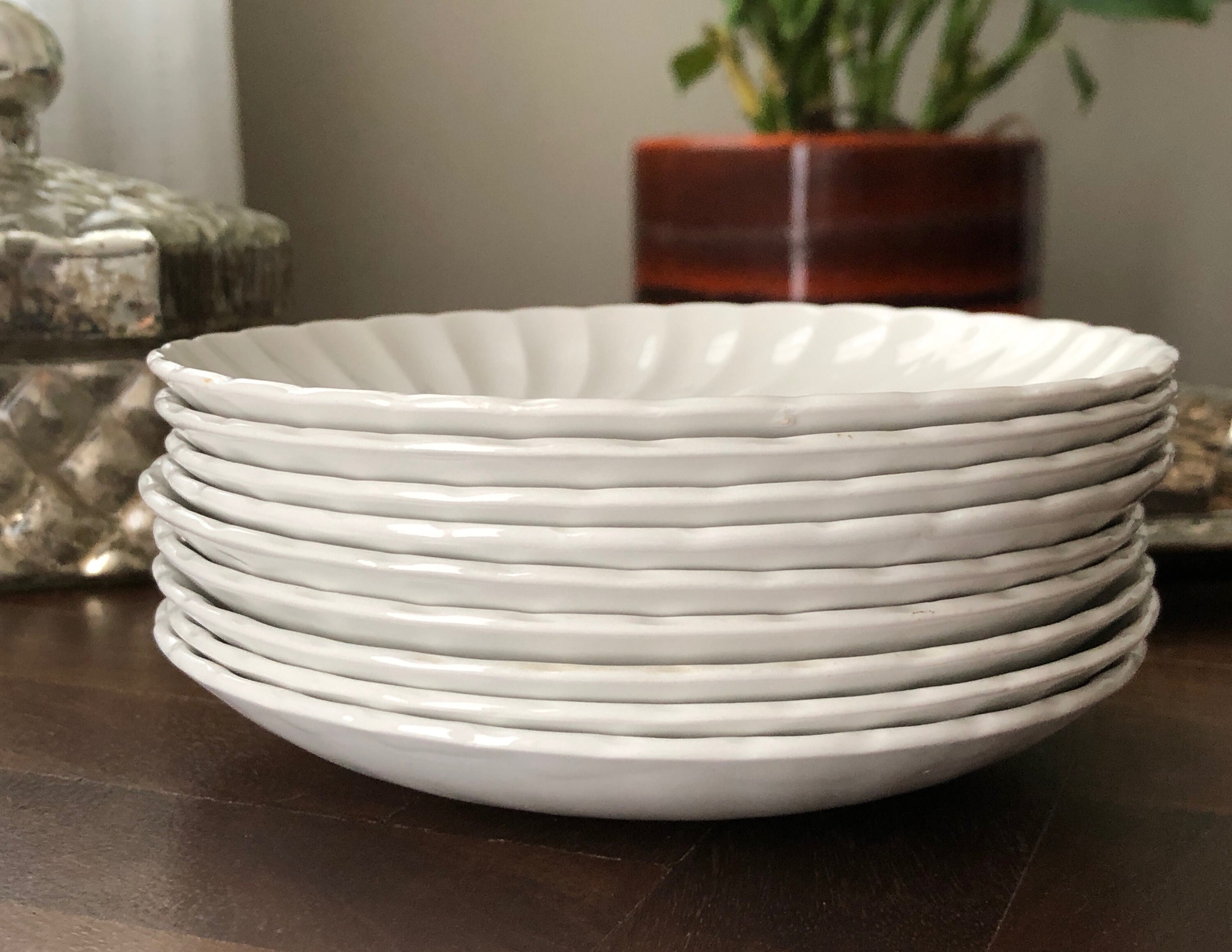 White Saucer Plates Set of 9 Vintage Distressed White Etsy