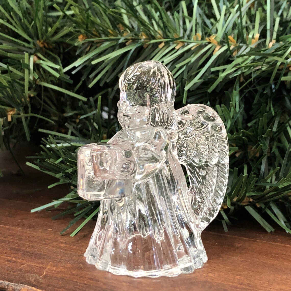 Angel Candle Holder Clear Glass Vintage Distressed Christmas Etsy