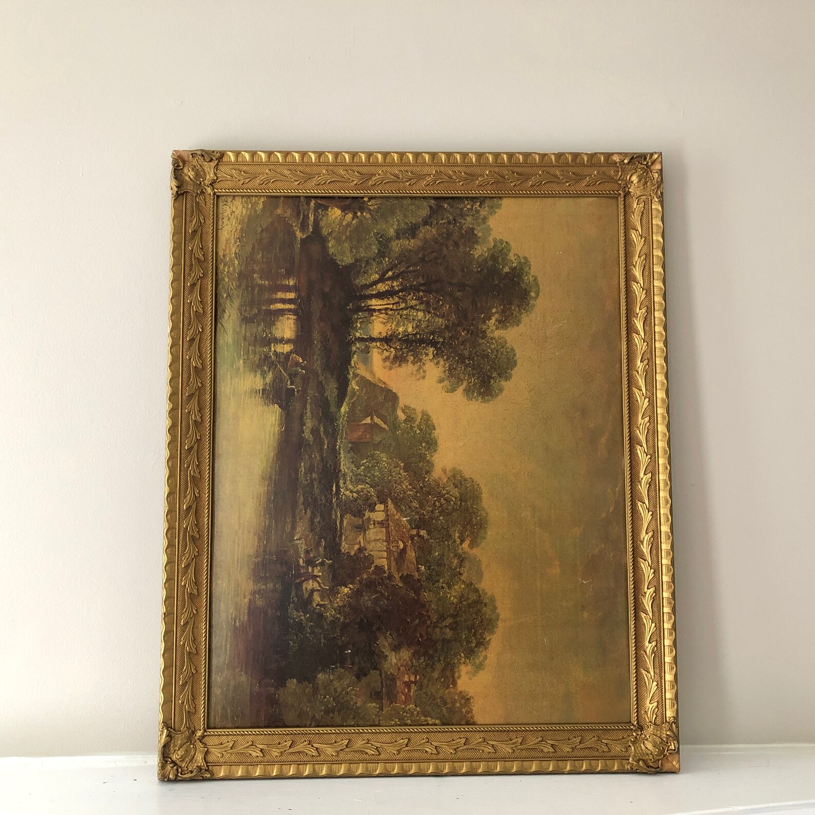 Gold Frame Landscape Print Artwork Carved Chippy Large Antique Etsy