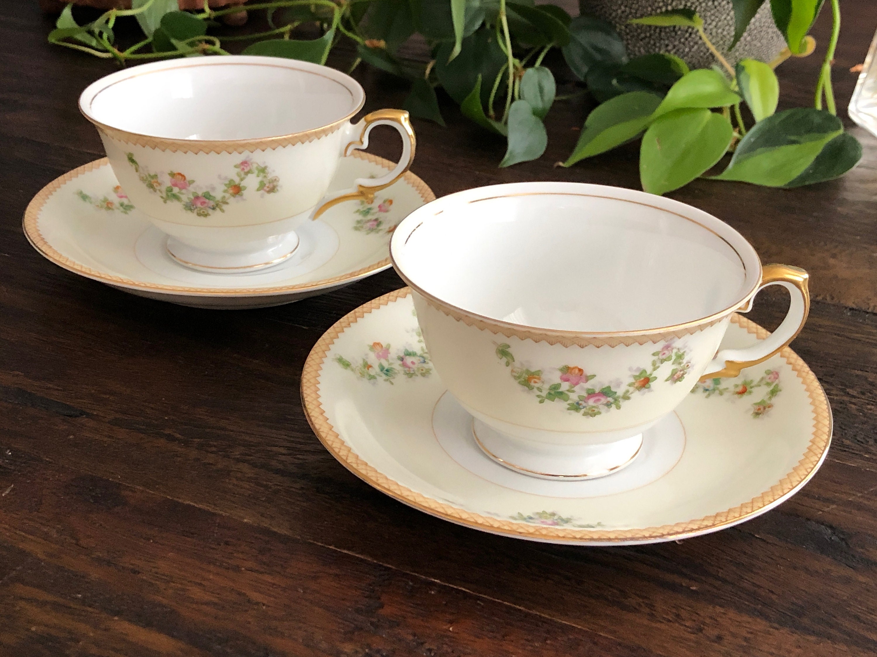 Set of 2 Teacups and Saucers Meito China Made in Japan Hand Etsy