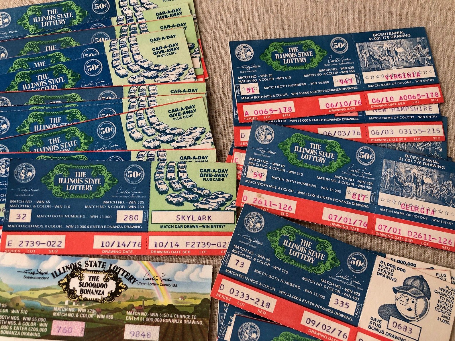 Vintage Lottery Tickets Set Illinois State Lotto Vintage Etsy