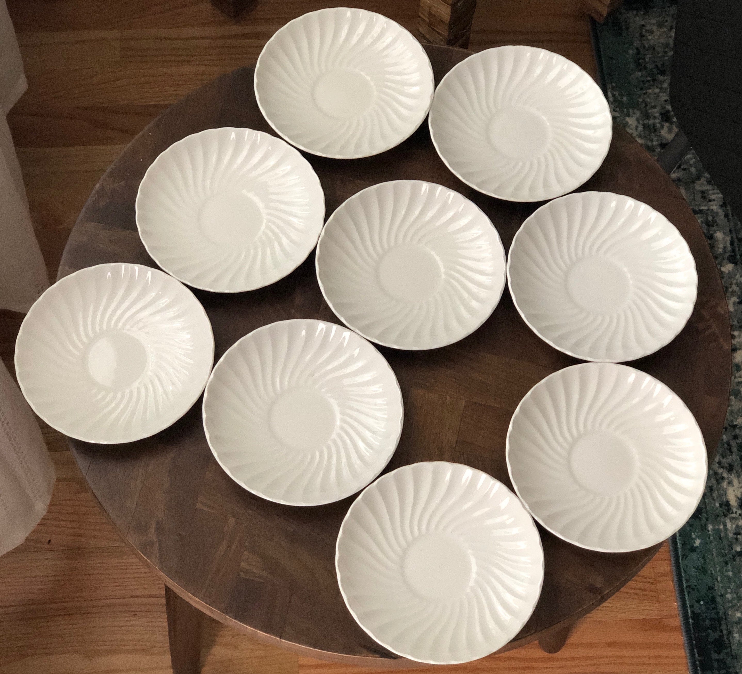 White Saucer Plates Set of 9 Vintage Distressed White Etsy