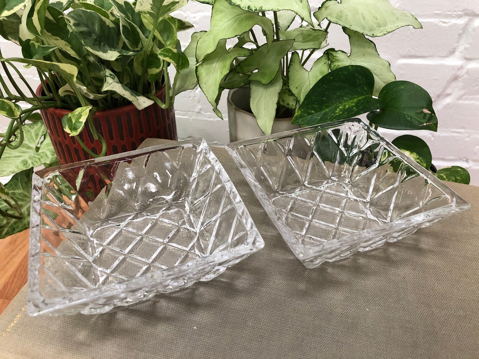 Square Glass Bowl Set of 2 Dishes Condiments Dessert Serving Etsy