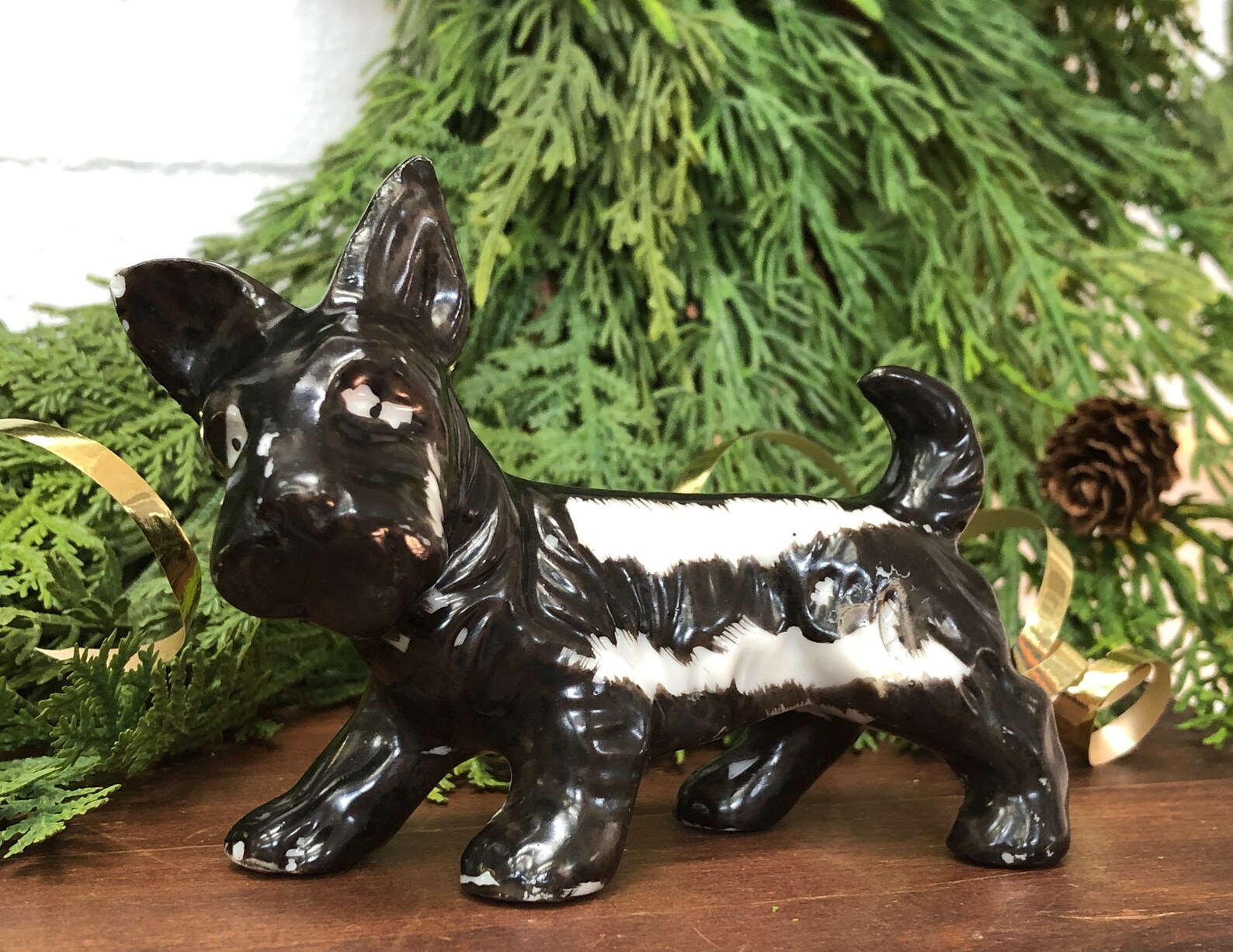 Scottie Dog Statue Christmas Dog Black White Ceramic Vintage Etsy