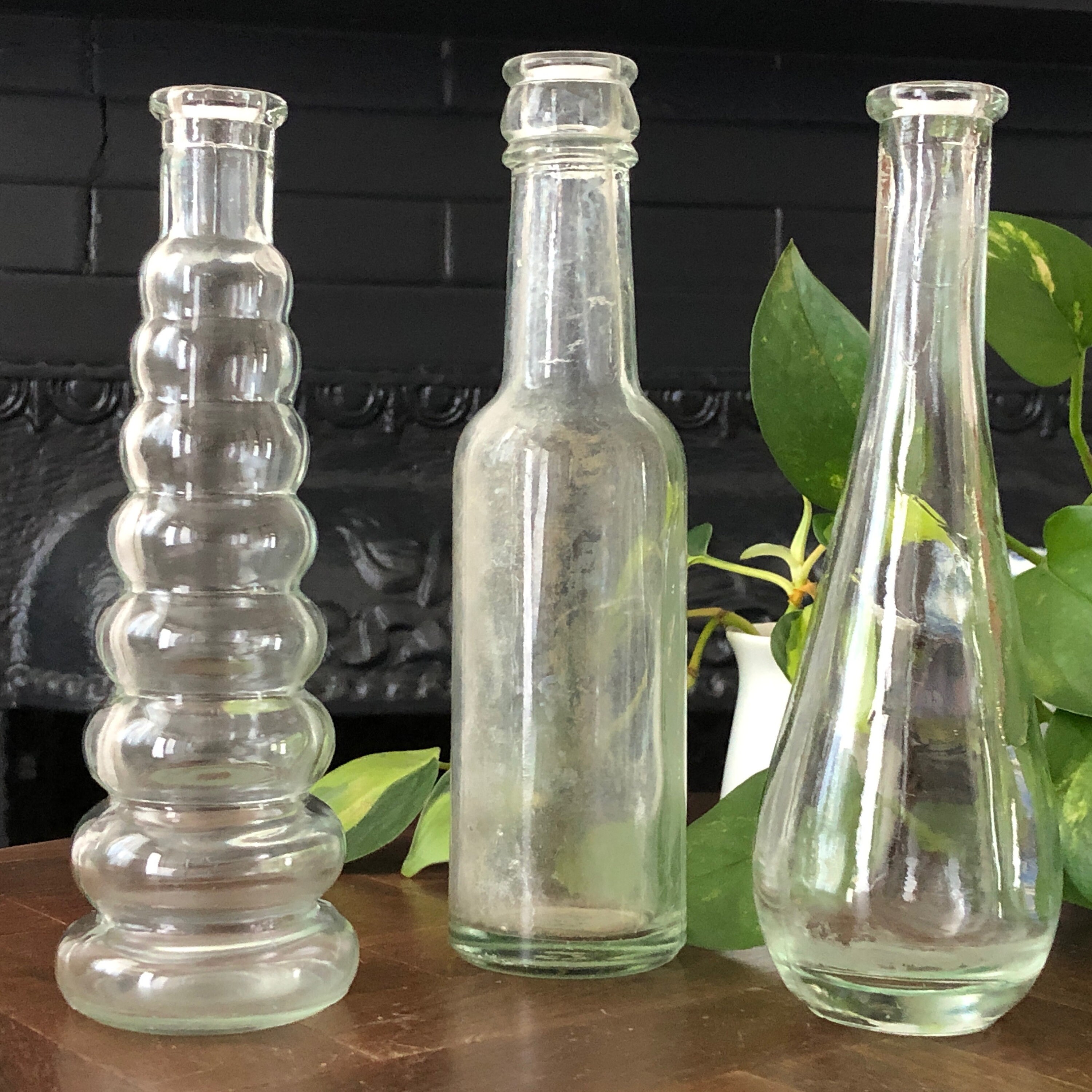 Glass Bottle Set of 3 Bud Vases Medicine Bottles Vintage Etsy
