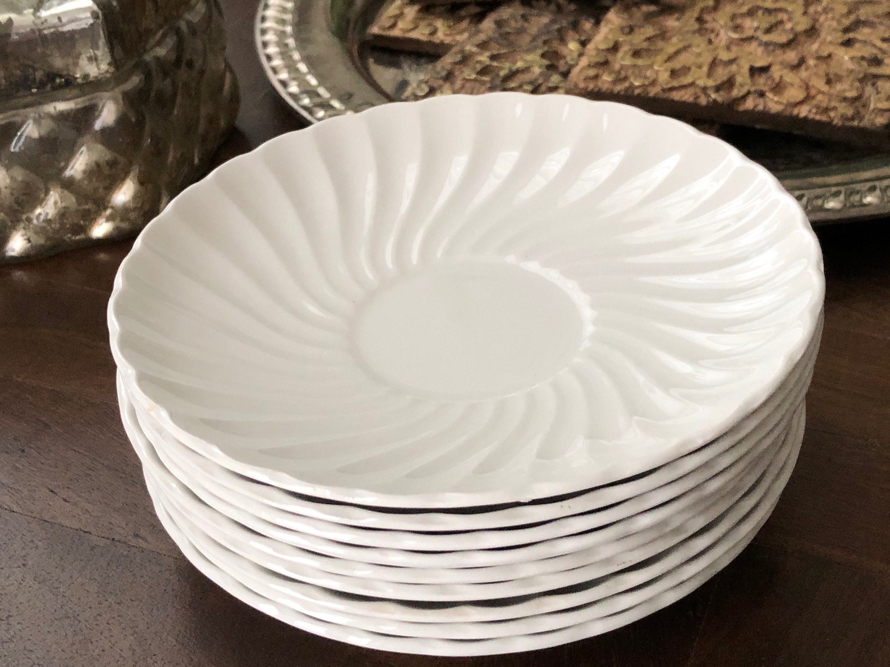 White Saucer Plates Set of 9 Vintage Distressed White Etsy