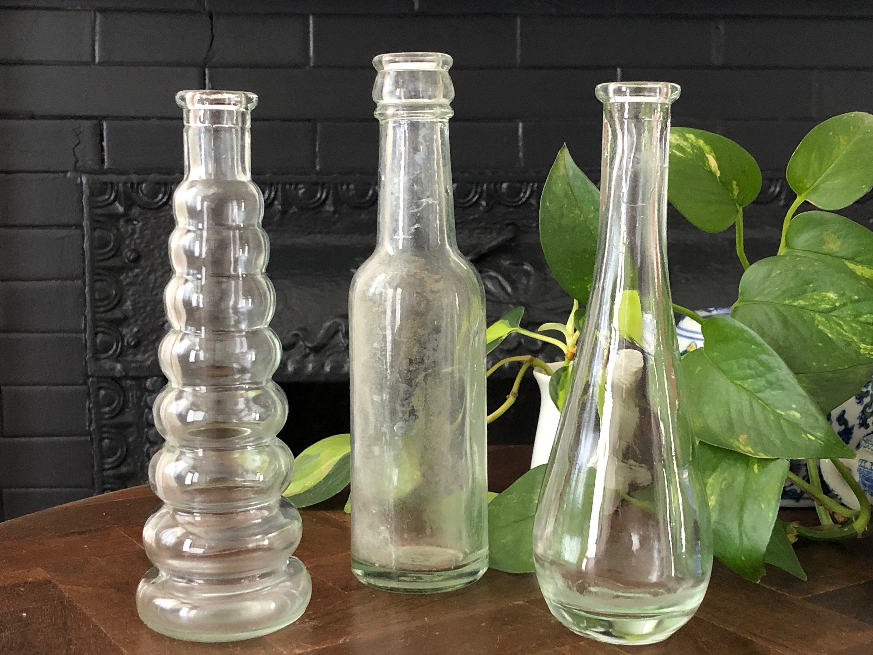 Glass Bottle Set of 3 Bud Vases Medicine Bottles Vintage Etsy