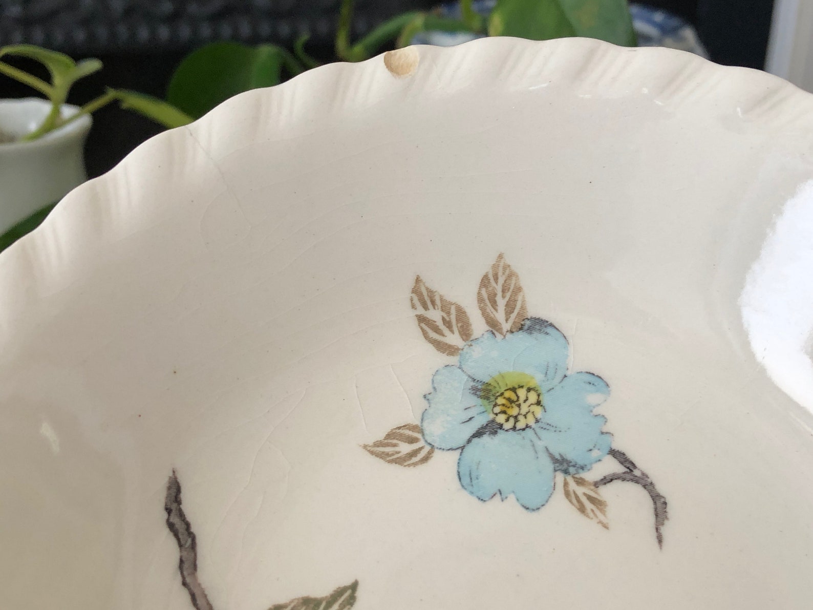 Blue Floral Bowl Set of 2 Vintage Distressed Small White Etsy