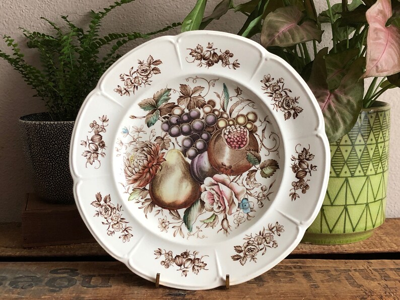 Fruit Plate Dinner Plate Vintage Windsor Fruit Johnson Bros England Brown White