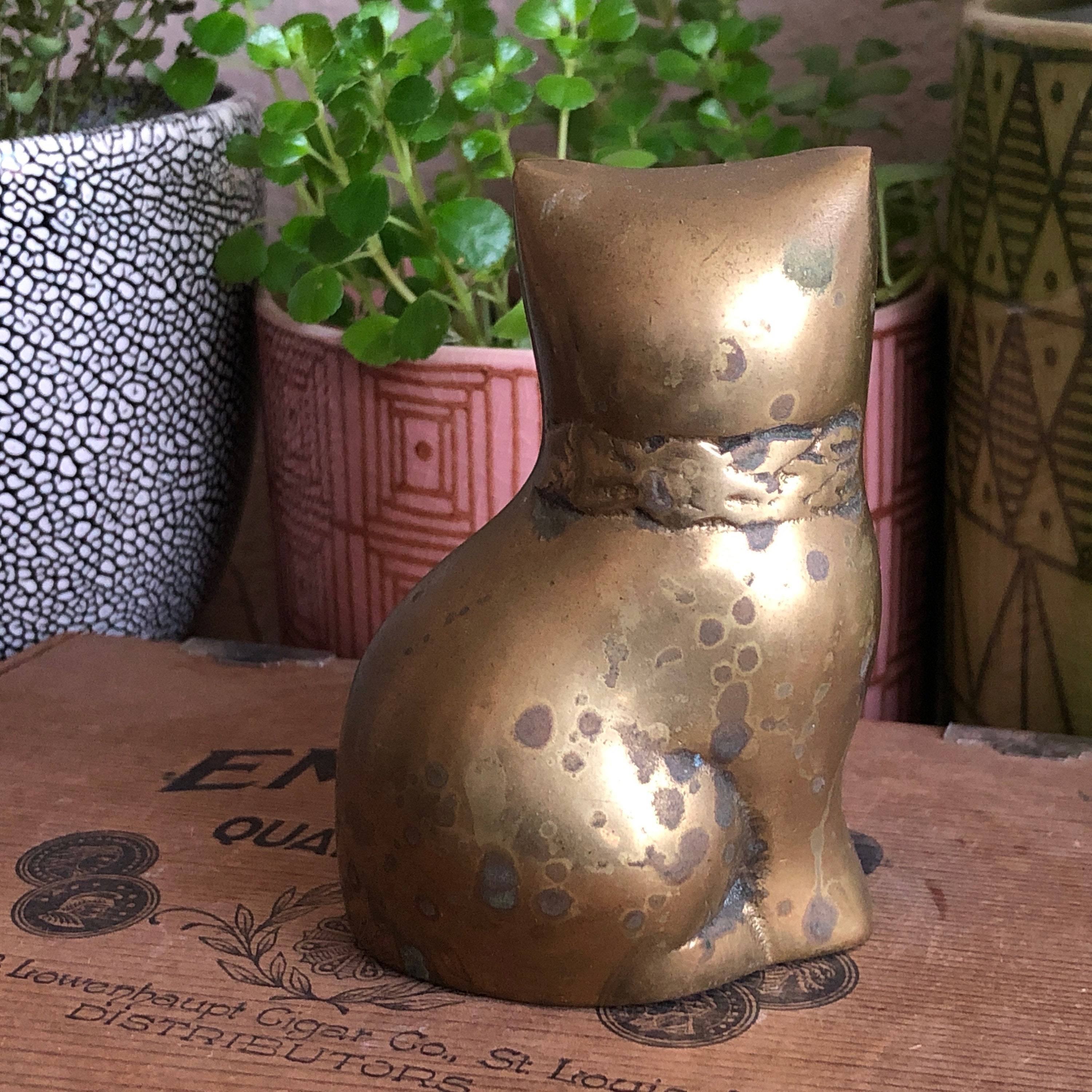 Brass Cat Statue Little Kitten Vintage Distressed Gold Metal Etsy