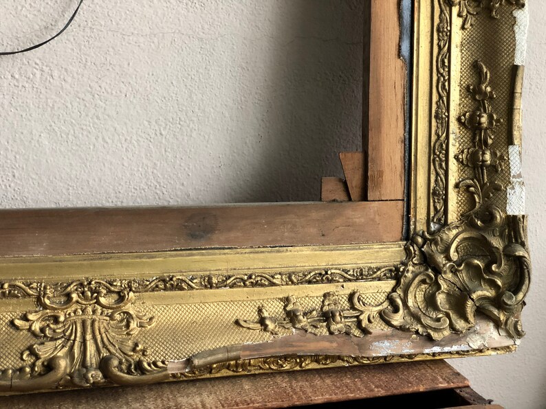 Large Gold Frame Distressed Wood Floral Ornate Gilt Carved Etsy