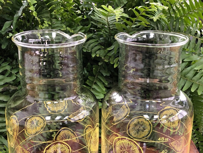 Lemonade Pitcher Set of 2 Pyrex Glass Pitchers Drink Jug Etsy