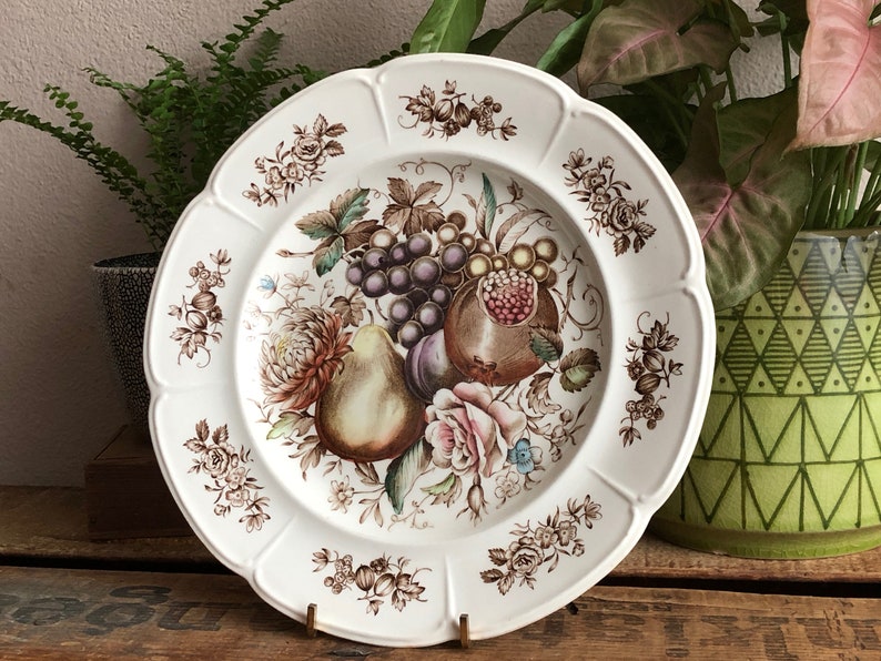 Fruit Plate Dinner Plate Vintage Windsor Fruit Johnson Bros England Brown White