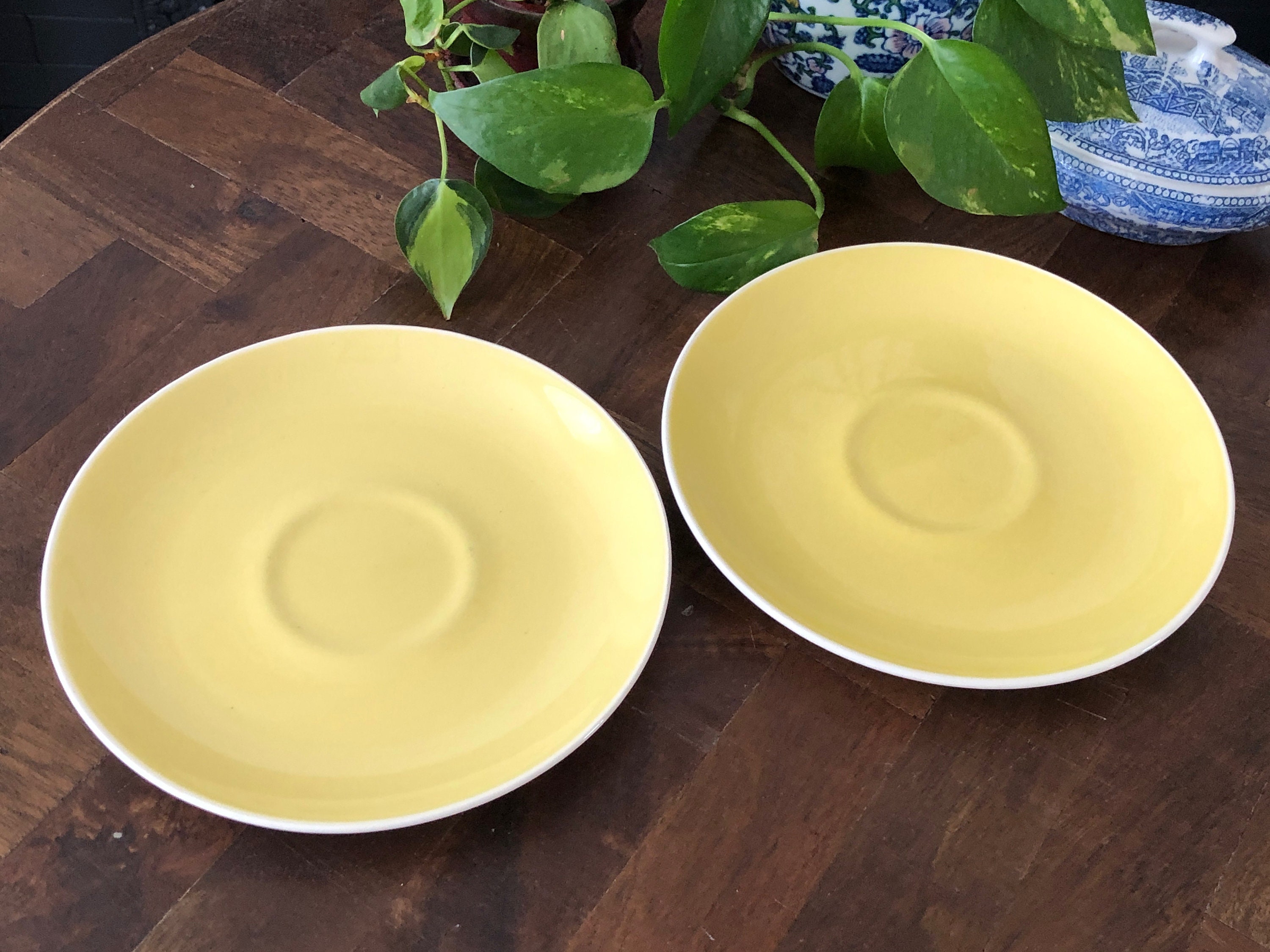 Yellow Saucer Plates Set of 2 Vintage Distressed Harkerware Etsy