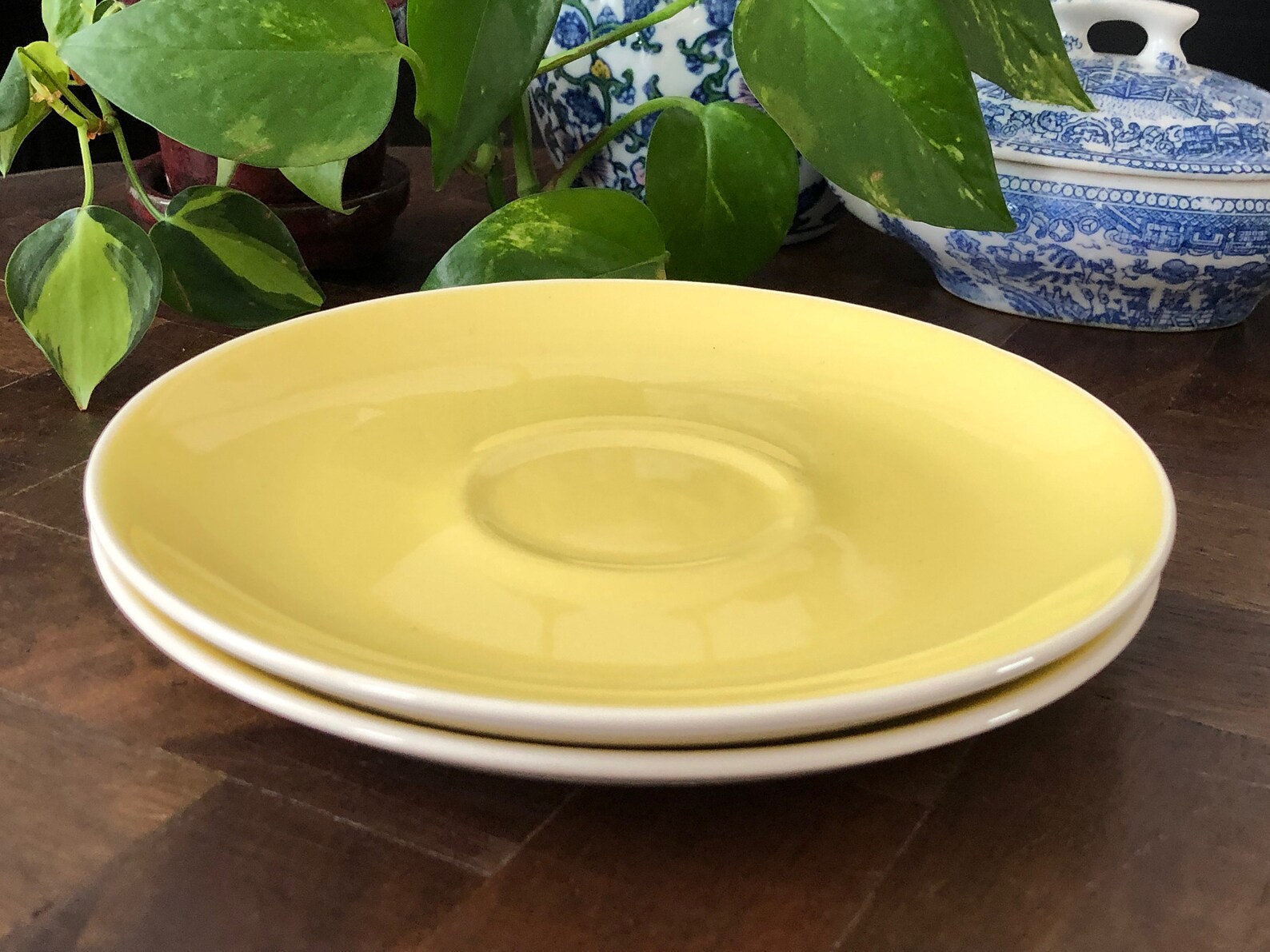 Yellow Saucer Plates Set of 2 Vintage Distressed Harkerware Etsy
