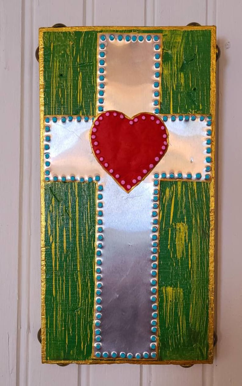 Mexican Cross Mexican Tin Art Southwest Cross Mexican Decor Cross Sacred Art Home Alter Punched Tin