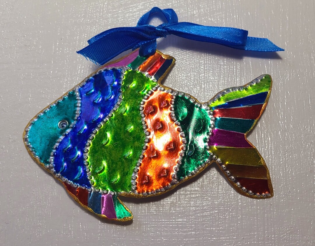 Mexican Tin Ornaments Fish Ornament Handmade Punched Tin Etsy