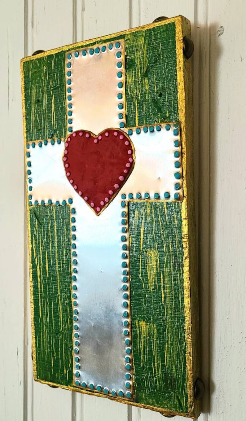 Mexican Cross Mexican Tin Art Southwest Cross Mexican Decor Cross Sacred Art Home Alter Punched Tin