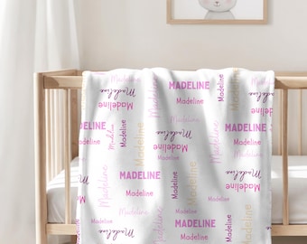 Manta de bebé personalizada para niña, manta con nombre personalizado, manta polar con flores rosas, regalo para recién nacido con monograma, manta rosa para bebé.