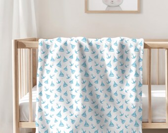 Manta náutica para bebé, diseño de ancla de velero, decoración de habitación infantil oceánica