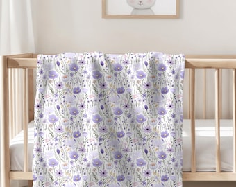 Manta morada para bebé niña, manta de flores silvestres, regalo para bebé, decoración floral para habitación infantil, manta para recién nacida niña, temática de jardín
