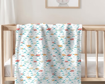 Manta de bebé de forro polar náutico, decoración infantil de velero, 30 x 40