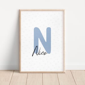 Póster con nombre personalizable | Letra Azul Pastel | A4 | Carteles infantiles | Carteles | Habitación infantil | Idea de regalo para bebé niña niño niño