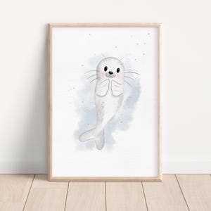 Sello de cartel | Cría de foca | Invierno | A4 | Ártico | mar | Póster infantil Póster Habitación infantil Bebé niña Niño Niños Póster Animal Regalo