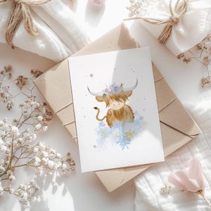 Cartolina postale mucca mucca delle Highlands formato A6 nascita compleanno bambini compleanno neonato regalo bambina regalo bambino bambini animale cartolina idea regalo