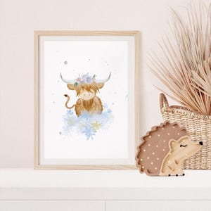 Poster Kuh Highland Kuh A4 Kinderposter Poster Kinderzimmer Baby Geschenk Mädchen Geschenk Junge Poster Kinder Tierposter Geschenkidee