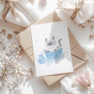 Cartolina con gatto, formato A6, biglietto di auguri per compleanno, regalo per bambini, regalo per bambina, regalo per bambino, idea regalo per animali.