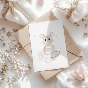 Carte postale Souris A6 Naissance Anniversaire Carte Anniversaire Enfant Cadeau Bébé Fille Cadeau Garçon Enfant Animal Carte Postale Idée Cadeau