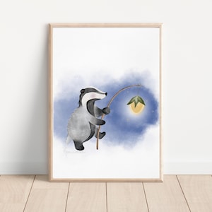 Afiche de tejón | San Martín | Festival de las Linternas de las Luces | A4 | Póster infantil, póster para habitación infantil, bebé niña niño, póster de animales, idea de regalo