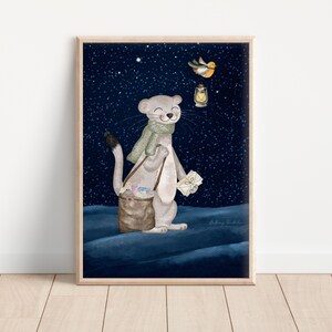 Cartel comadreja | Robin | Invierno | A4 | Publicar| Mágico| Póster infantil habitación infantil bebé niña niño niños cartel de animales idea de regalo